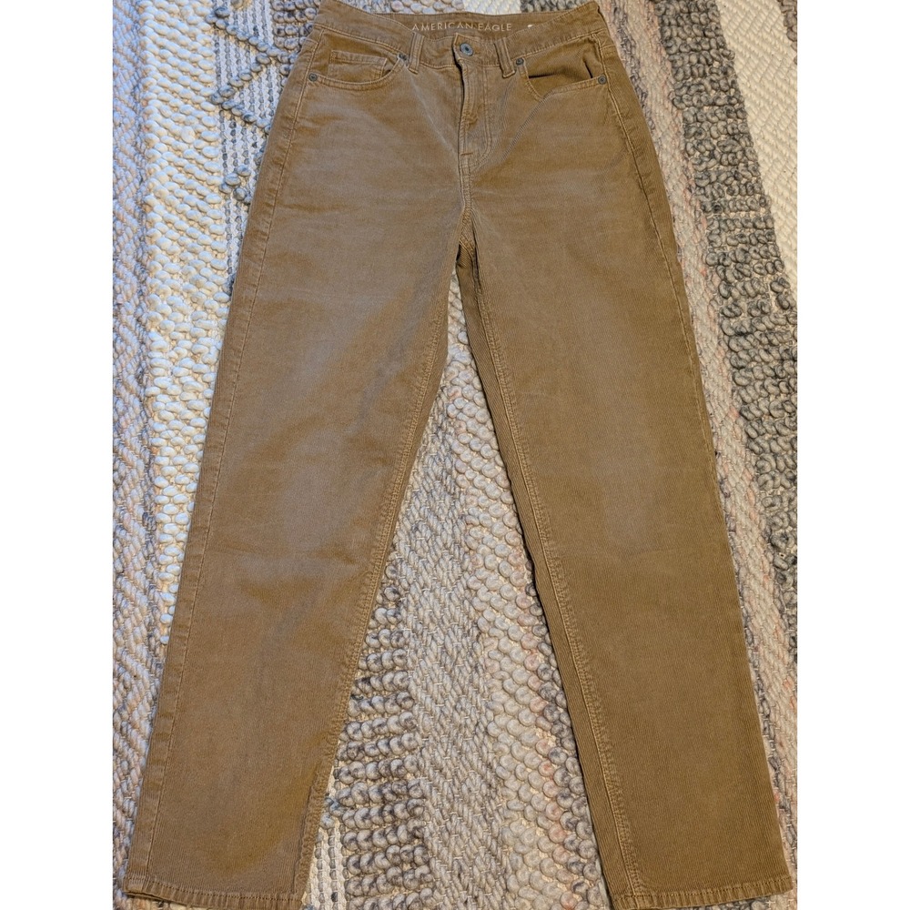 American Eagle Tan Brown Corduroy High Rise Straight Leg Pants Womens Size 2 Reg